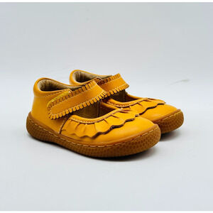 Livie & Luca Shoes Girls 5C Yellow Leather Ruche Mary Jane Slip On Ballet Flats